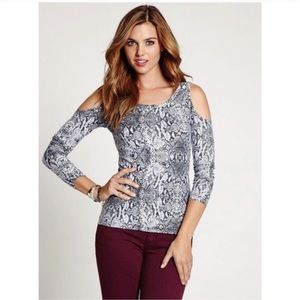 Brand New Guess Snake Print Large Cold Shoulder Long Sleeve Top